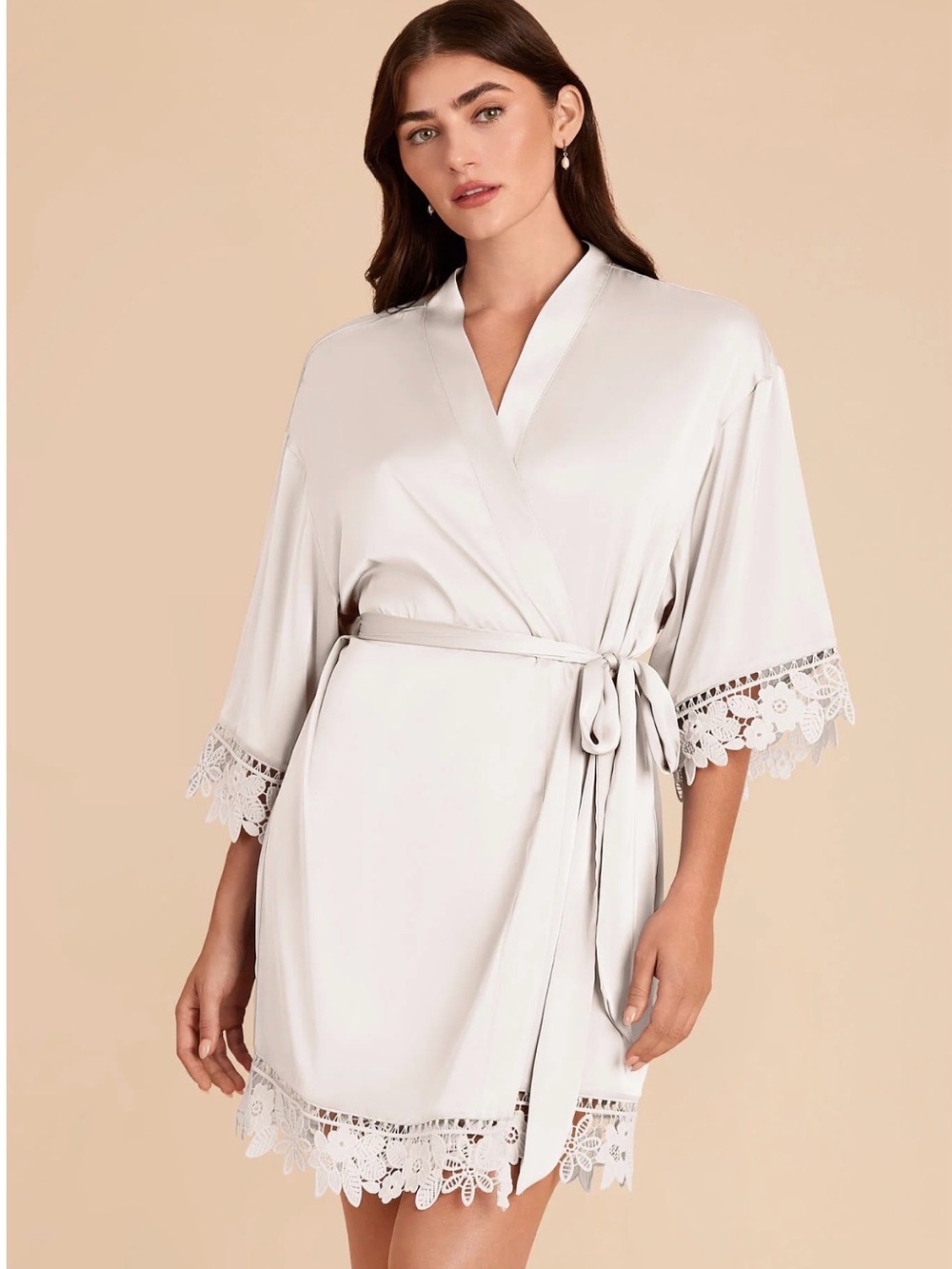 Birdy Grey White Lace-Trim Short Robe